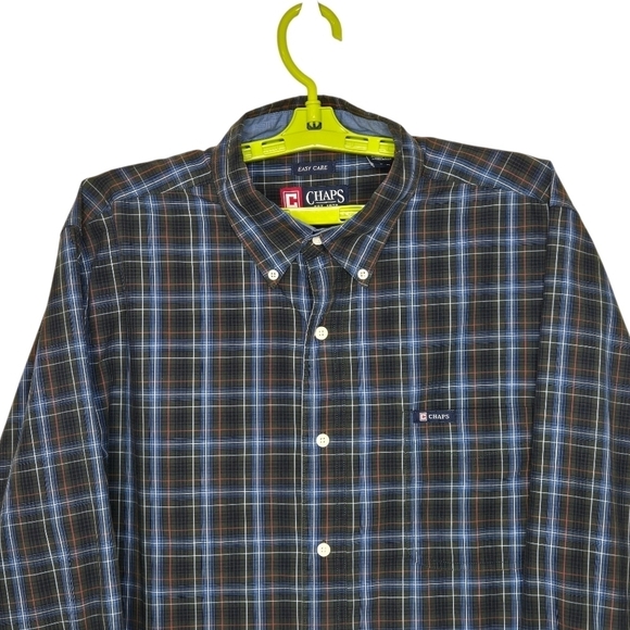 Chaps Easy Care Mens Long Sleeve Button Down Shirt Sz Large Green Blue Red Plaid - Picture 2 of 12